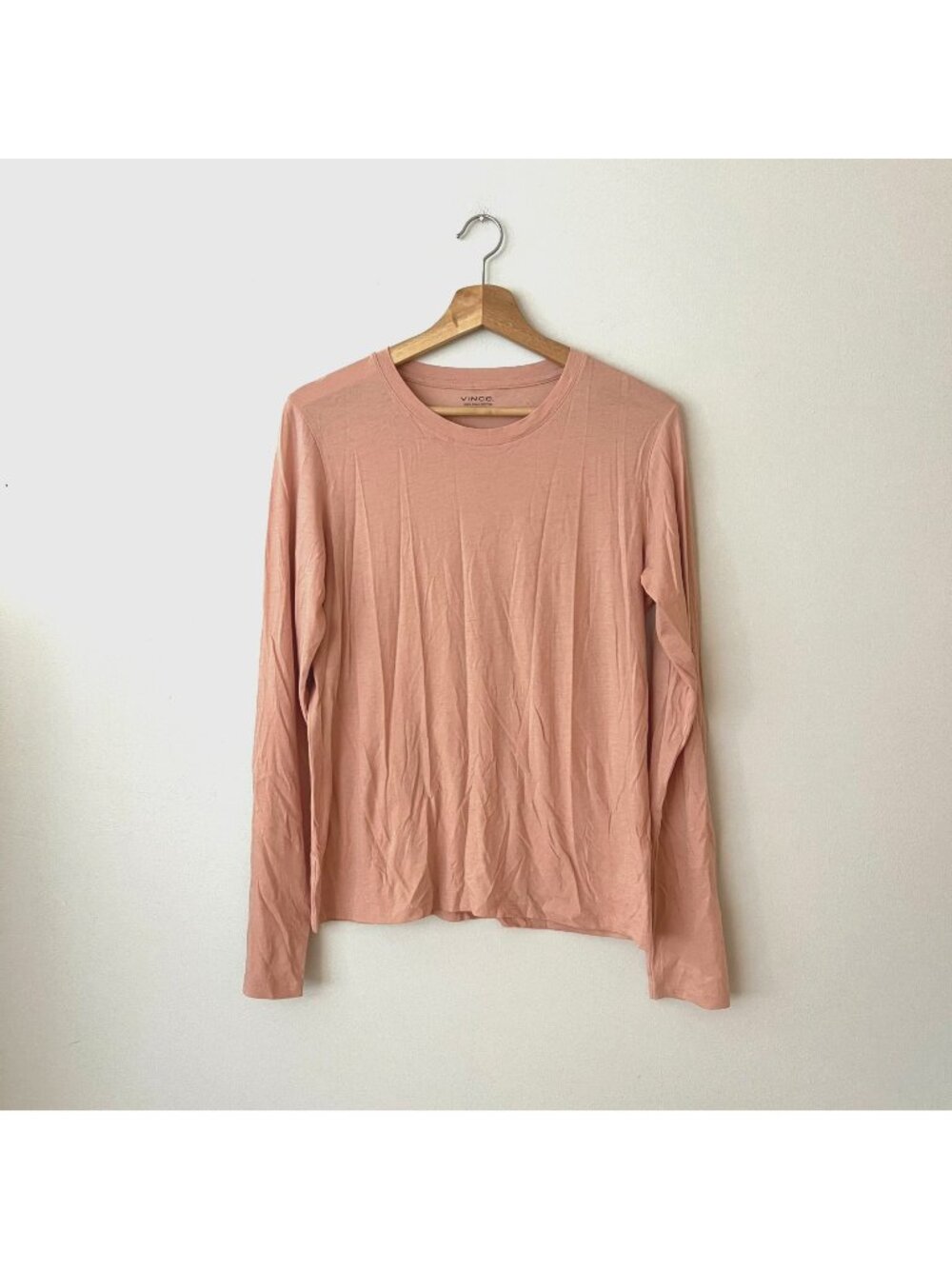 Vince Long Sleeve 100% Pima Cotton T-Shirt Pink Women's Size Large